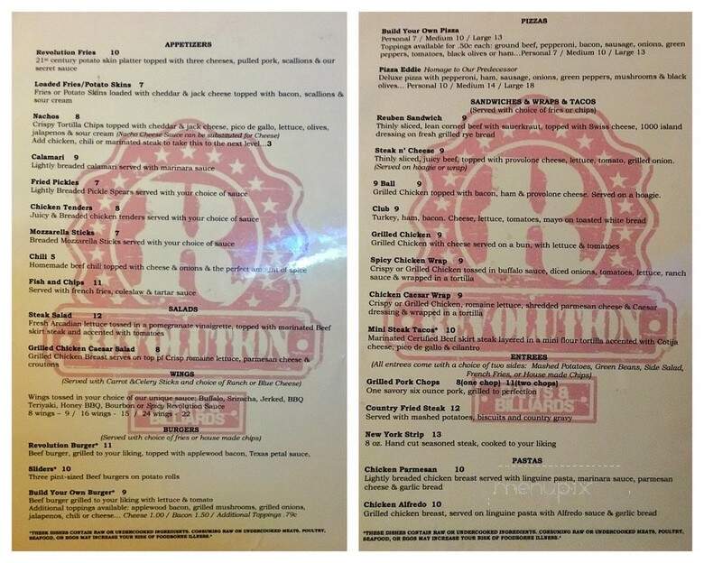 Revolution Rock & Billiards Lounge - Centreville, VA menu_pic