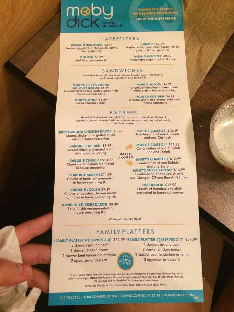 Moby Dick House of Kobab - Tysons Corner, VA menu_pic