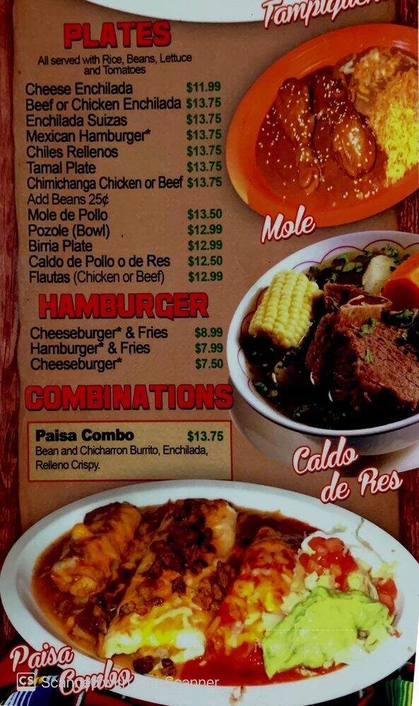 El Paisa - Denver, CO menu_pic