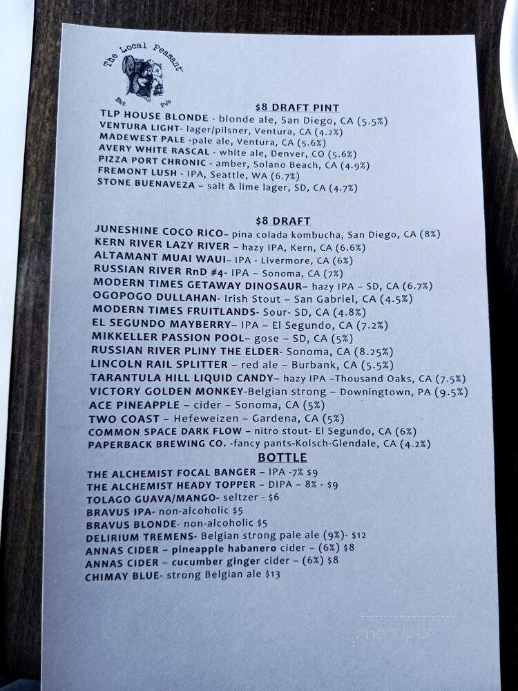 Local Peasant - Los Angeles, CA menu_pic