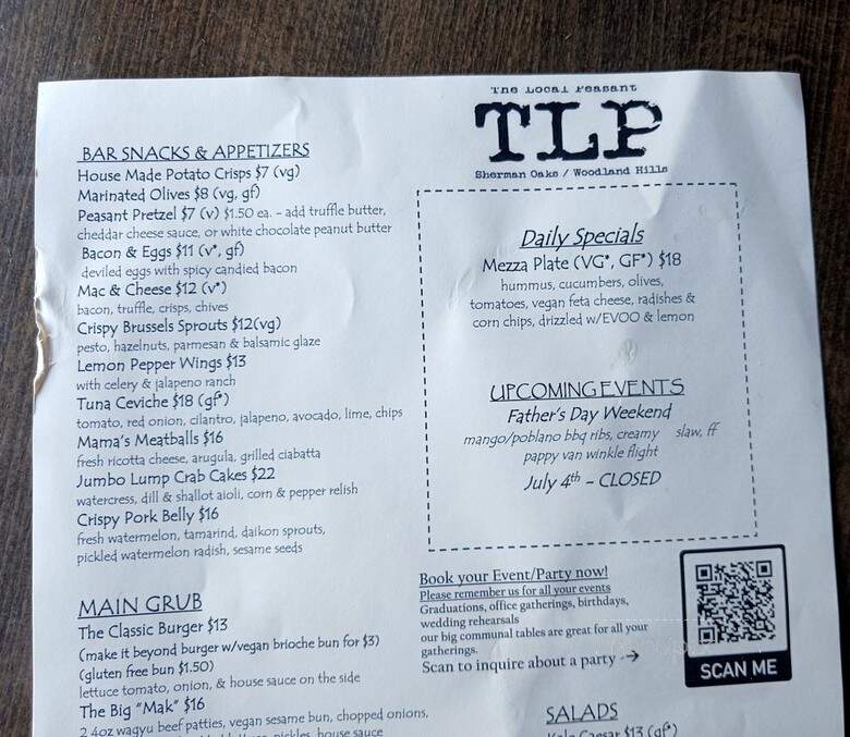 Local Peasant - Los Angeles, CA menu_pic