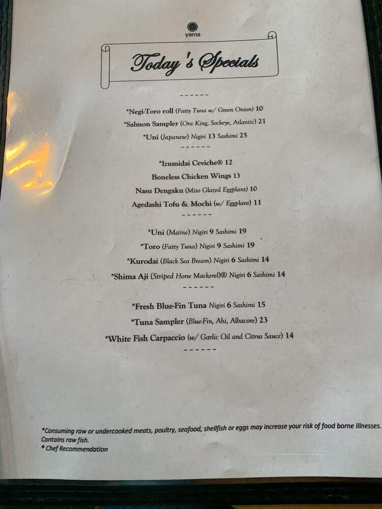 Yama Sushi & Izakaya - Portland, OR menu_pic