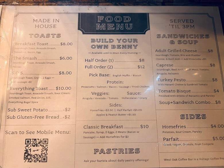 West Oak Coffee Bar - Denton, TX menu_pic