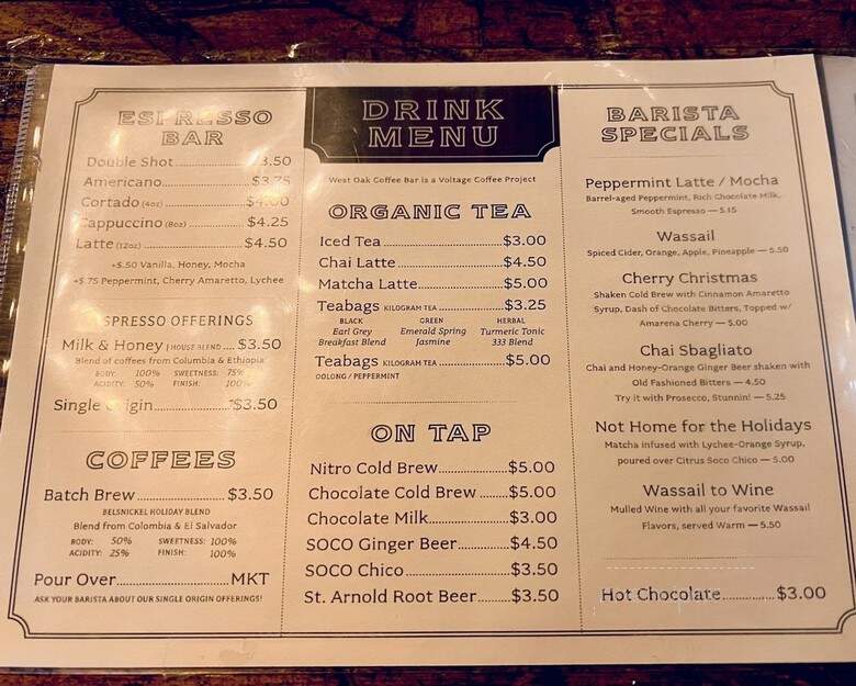West Oak Coffee Bar - Denton, TX menu_pic