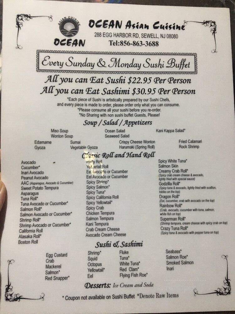 Ocean Asian Cuisine - Sewell, NJ menu_pic