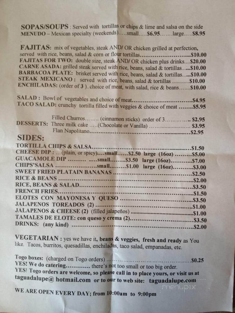 Taqueria la Guadalupe - Madison, MS menu_pic