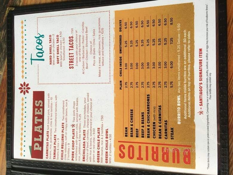 Santiago's Mexican - Arvada, CO menu_pic