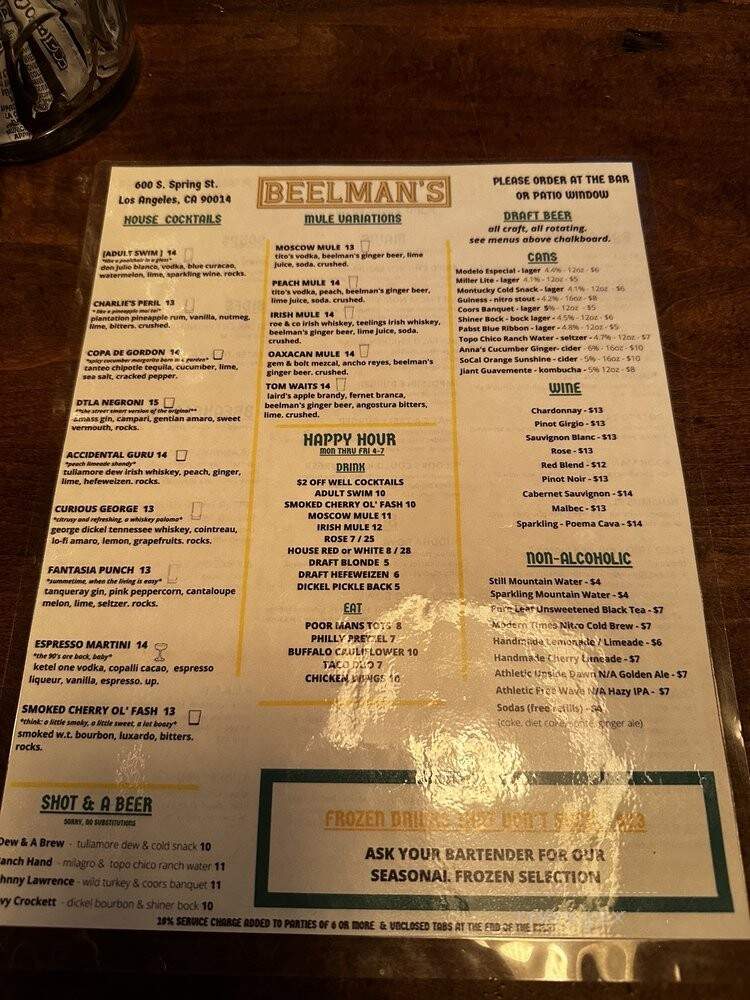 Beelman's Pub - Los Angeles, CA menu_pic