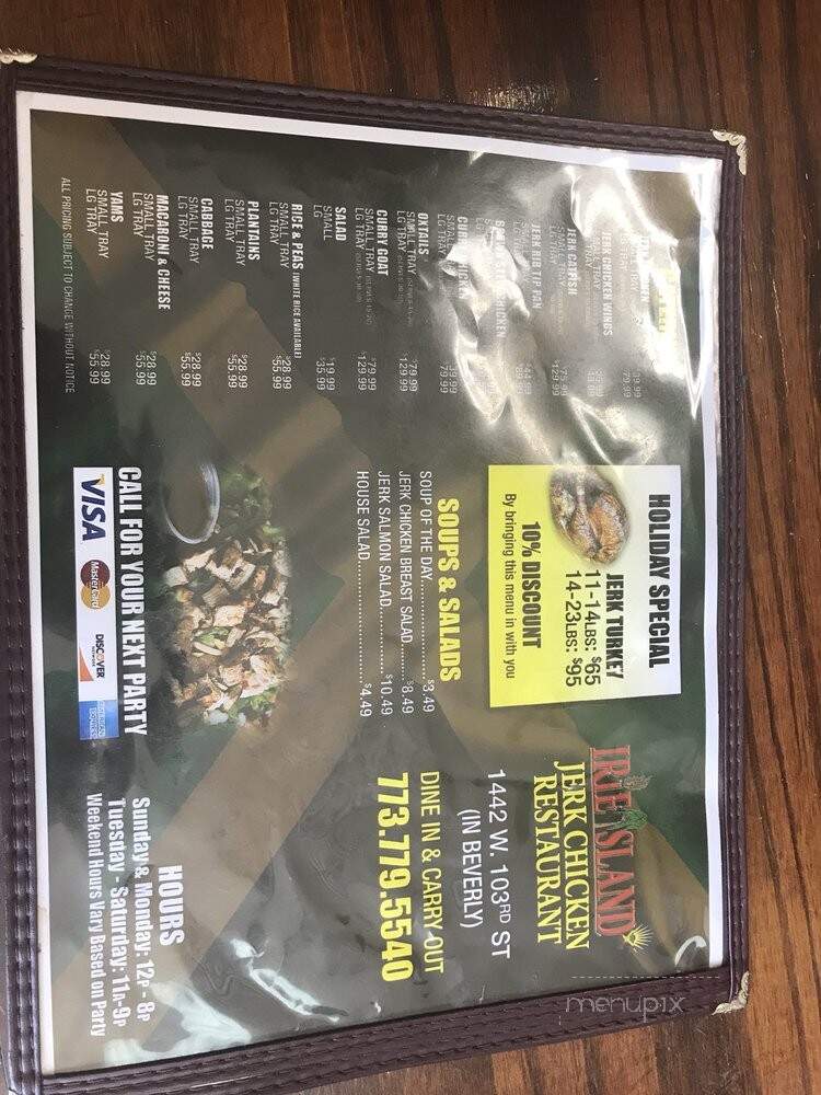 Irie Island Jerk Chicken Restaurant - Chicago, IL menu_pic