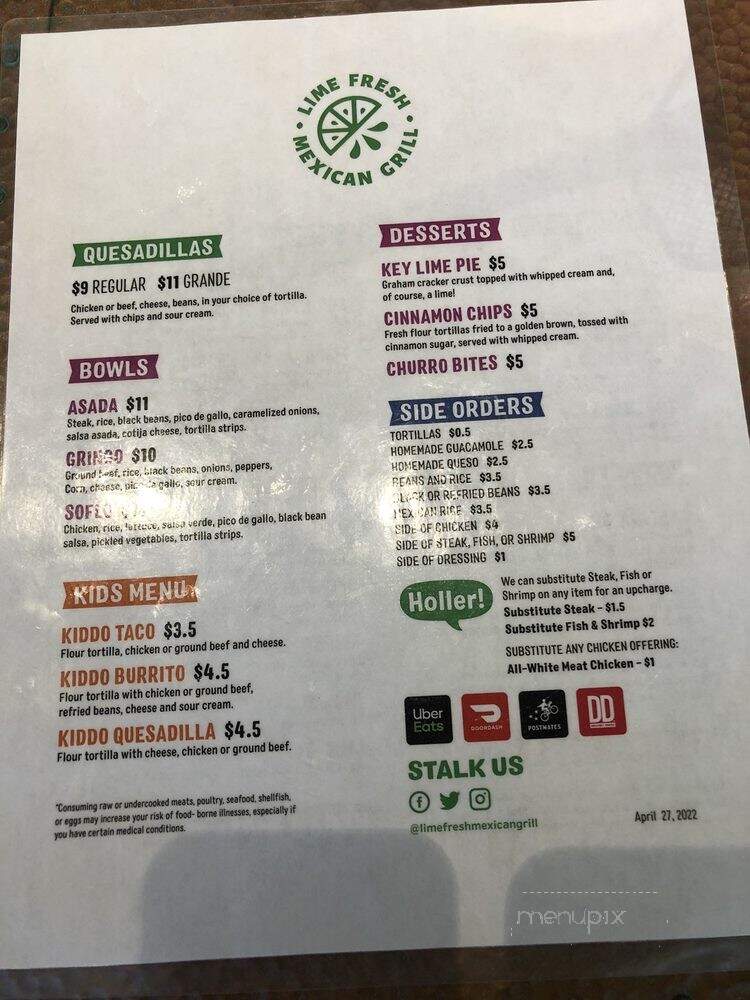 Lime Fresh Mexican Grill - Boca Raton, FL menu_pic