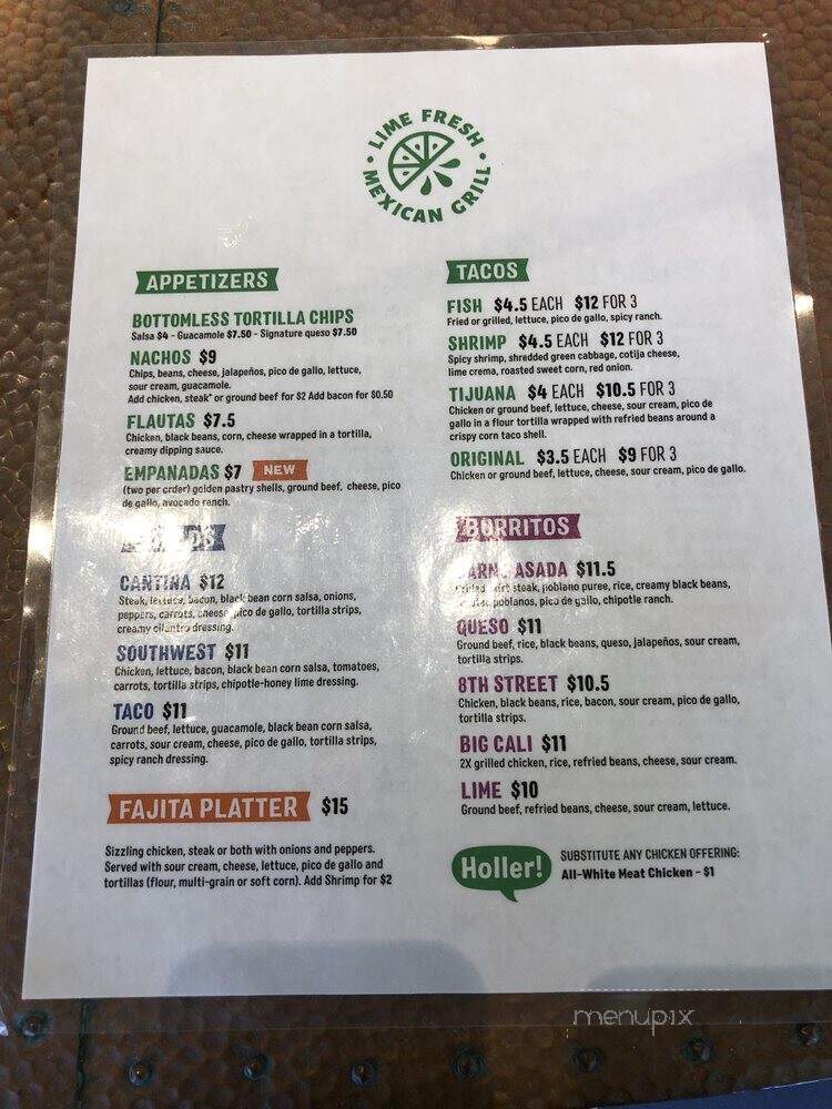 Lime Fresh Mexican Grill - Boca Raton, FL menu_pic