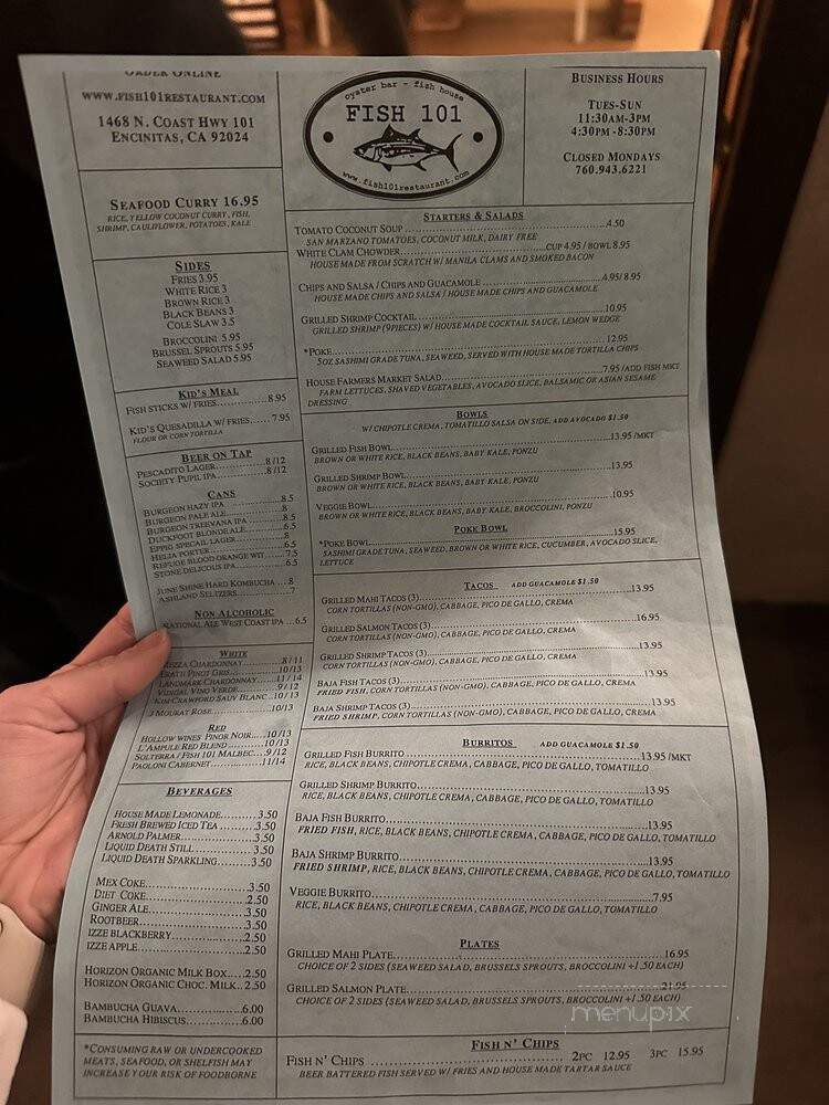 Fish 101 - Encinitas, CA menu_pic