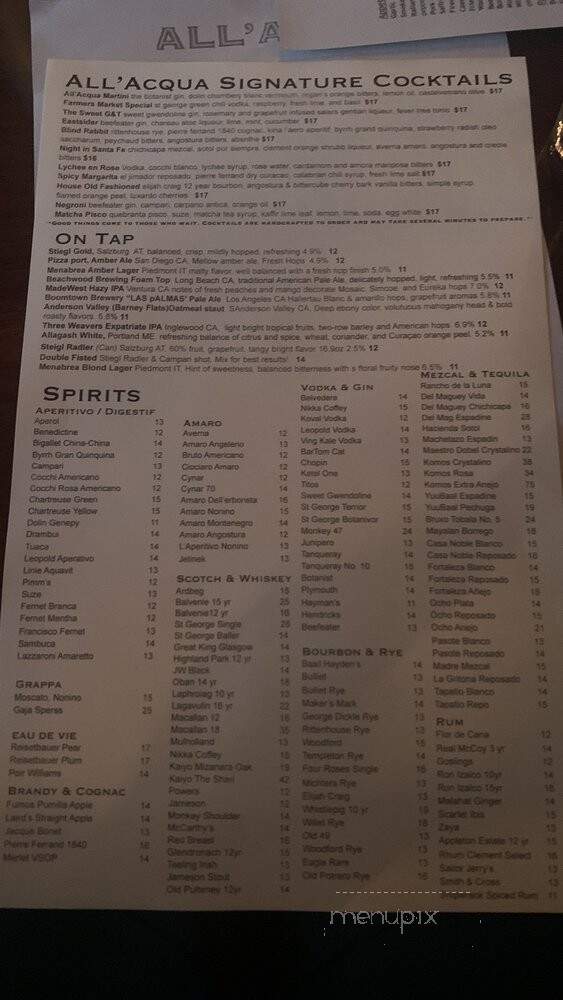 All'Acqua - Los Angeles, CA menu_pic