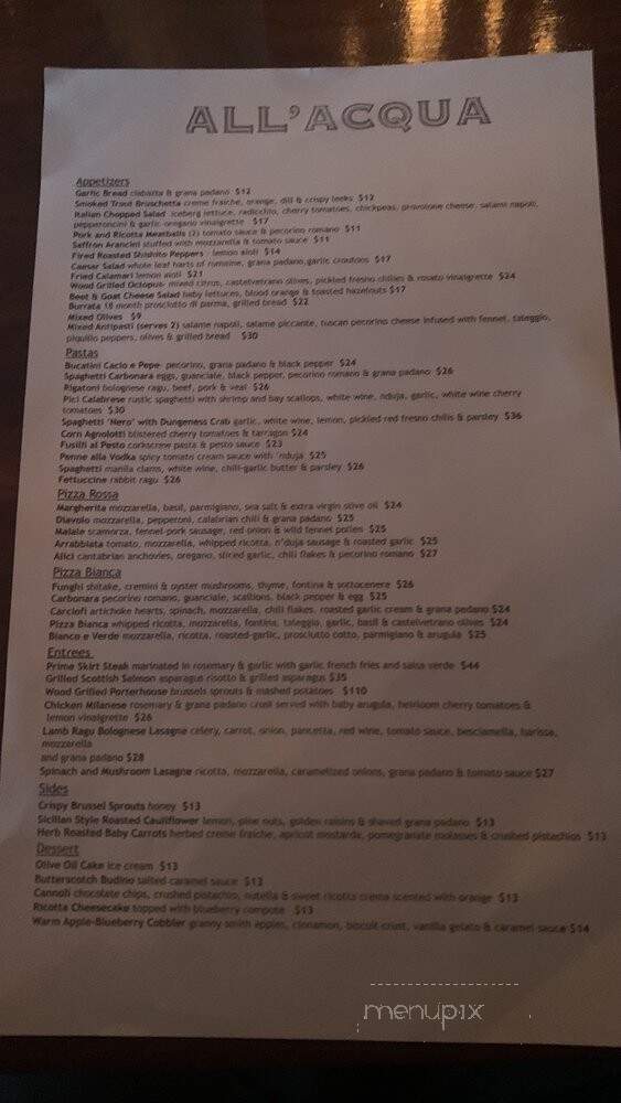 All'Acqua - Los Angeles, CA menu_pic