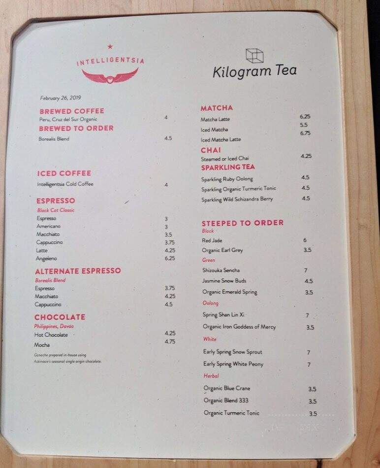 Intelligentsia Coffee - Chicago, IL menu_pic
