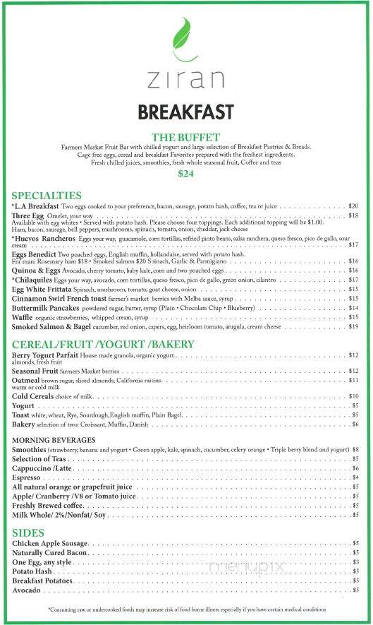 Ziran - Los Angeles, CA menu_pic