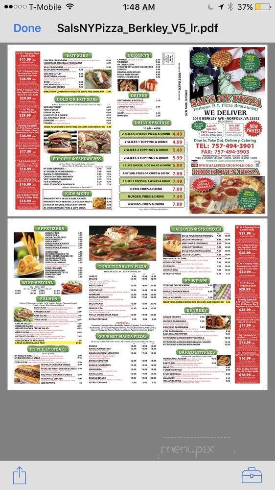 Sal's NY Pizza - Norfolk, VA menu_pic