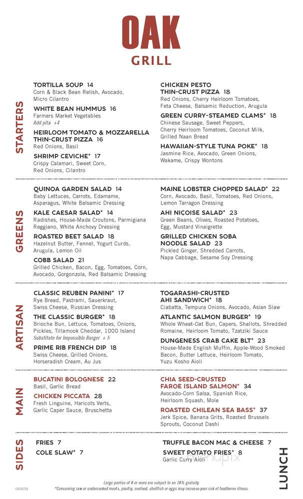 Oak Grill - Newport Beach, CA menu_pic