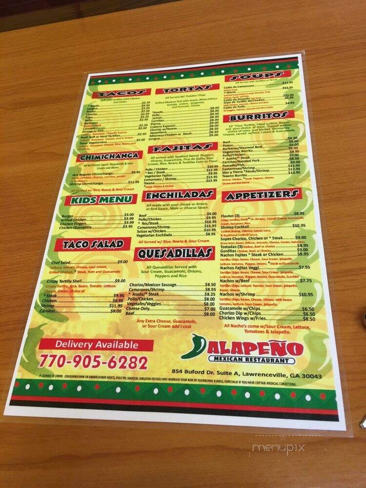 Jalapeno Mexican Restaurant - Lawrenceville, GA menu_pic