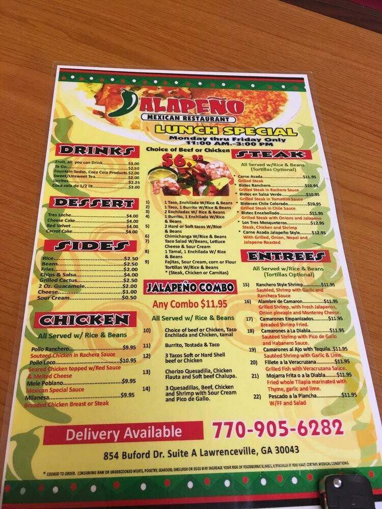 Jalapeno Mexican Restaurant - Lawrenceville, GA menu_pic
