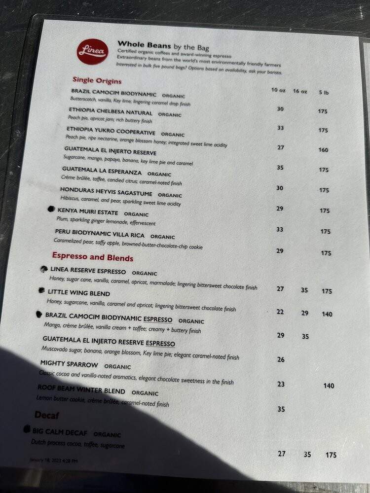 Linea Cafe - San Francisco, CA menu_pic