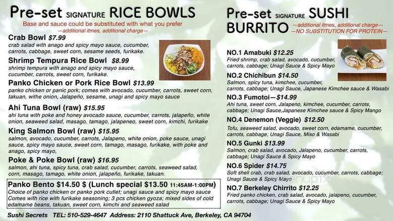 Sushi Secrets - Berkeley, CA menu_pic