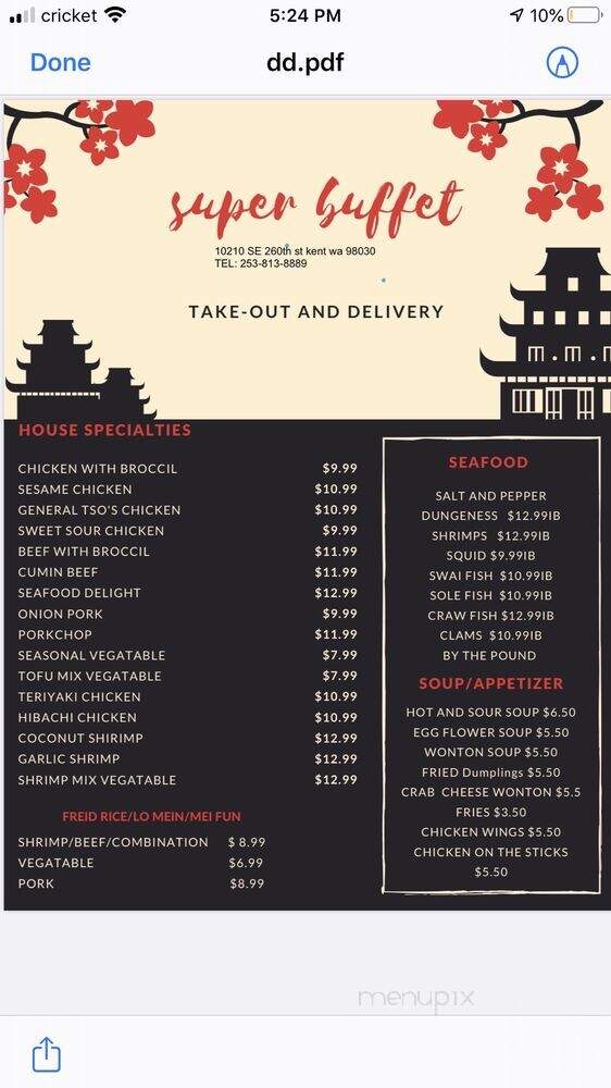 Super Buffet - Kent, WA menu_pic