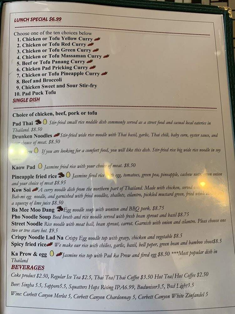 Mano Thai Diner - Salt Lake City, UT menu_pic