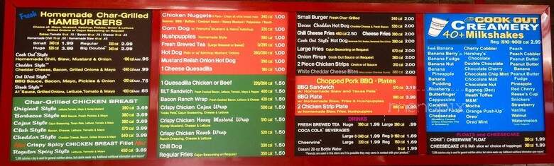 Cook Out - Frankfort, KY menu_pic