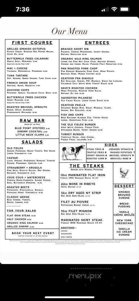 Old Fields Restaurant - Port Jefferson, NY menu_pic