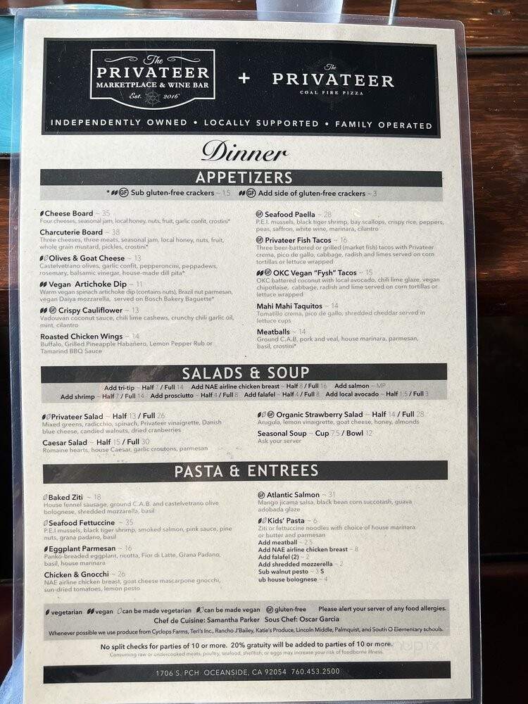 The Privateer Coal Fire Pizza - Oceanside, CA menu_pic