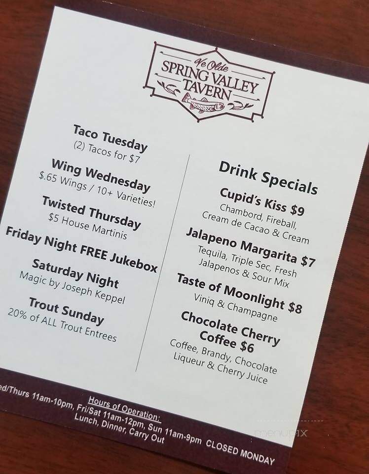 Ye Olde Spring Valley Tavern - Center Valley, PA menu_pic