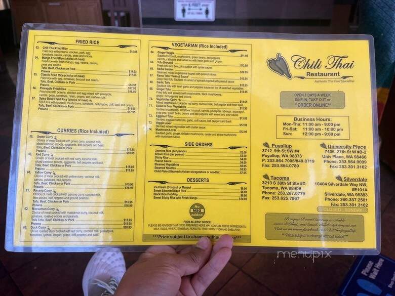 Chili Thai Restaurant - Tacoma, WA menu_pic