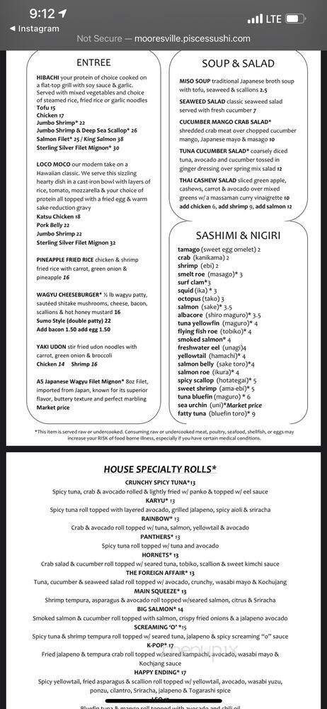 Pisces Sushi Bar and Lounge - Mooresville, NC menu_pic