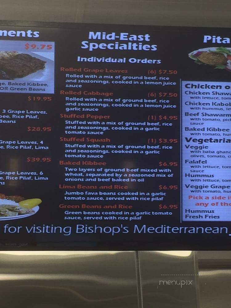 Bishop's Mediterranean - Boston, MA menu_pic
