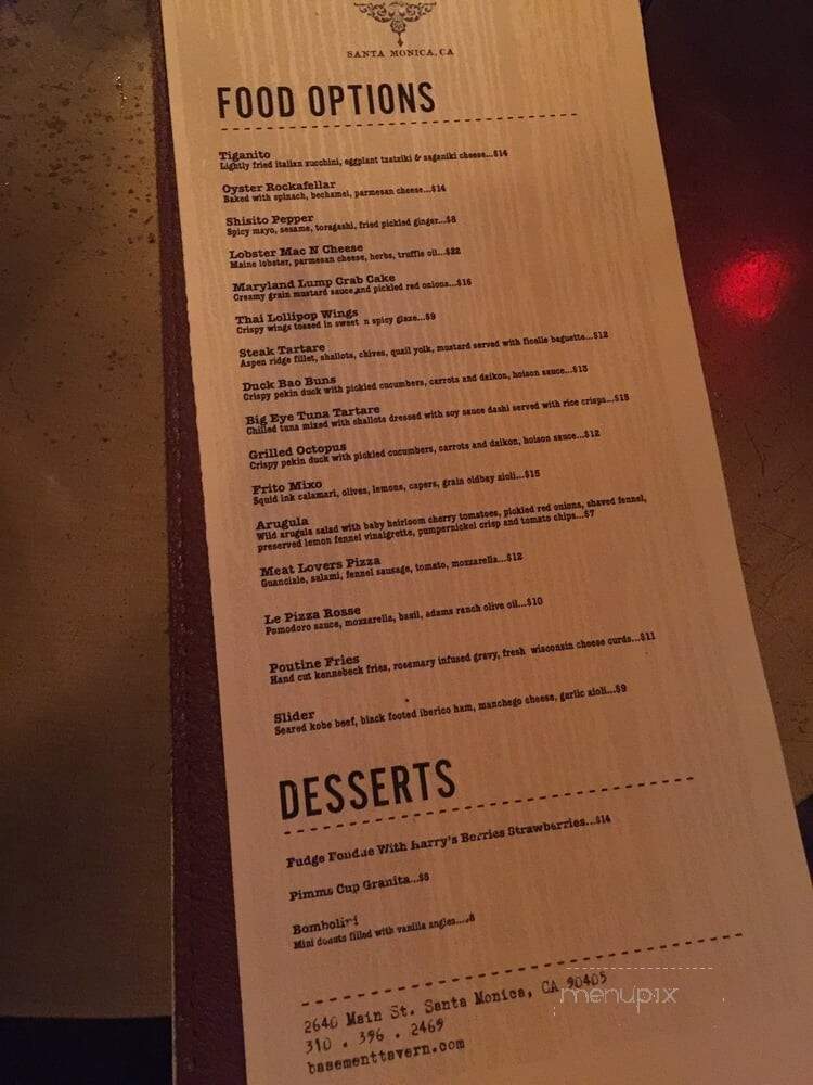 Basement Tavern - Santa Monica, CA menu_pic
