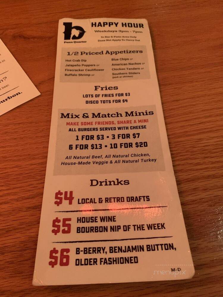 Plan B Burger Bar - Washington, DC menu_pic