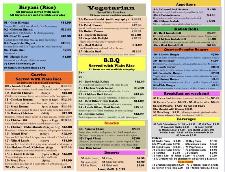 Nola Desi Kitchen - Kenner, LA menu_pic