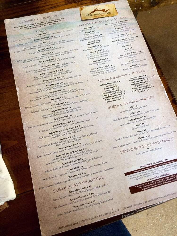 Hog Snappers - Stuart, FL menu_pic