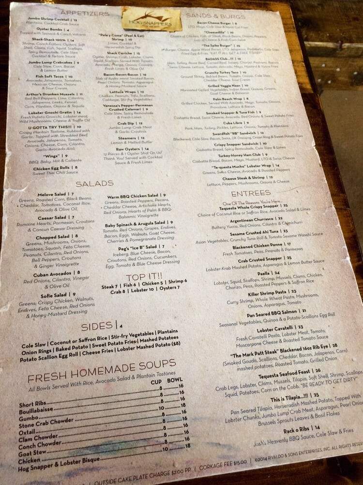 Hog Snappers - Stuart, FL menu_pic