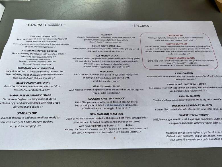 Cove Surf and Turf - New Bedford, MA menu_pic