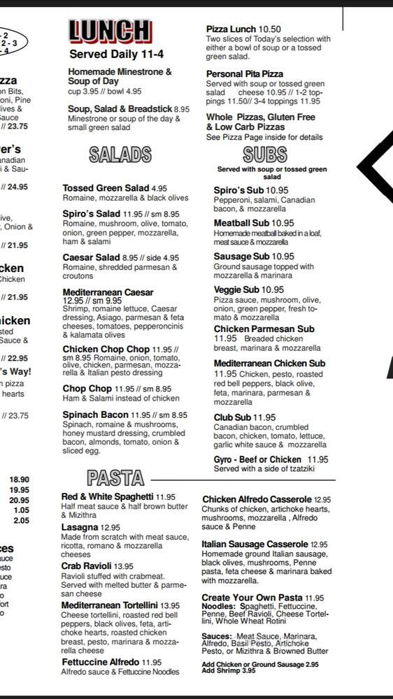 Spiro's Pizza and Pasta - Bremerton, WA menu_pic