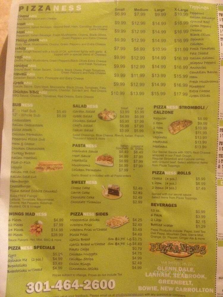 Pizzaness - Glenn Dale, MD menu_pic