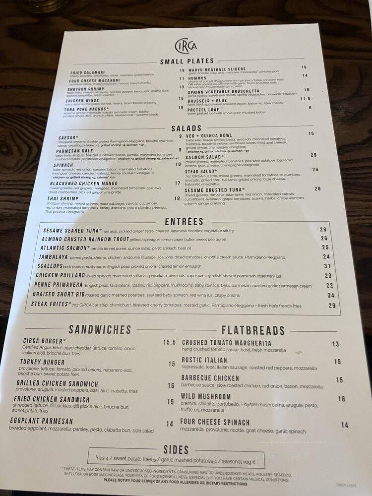 Circa at Foggy Bottom - Washington, DC menu_pic
