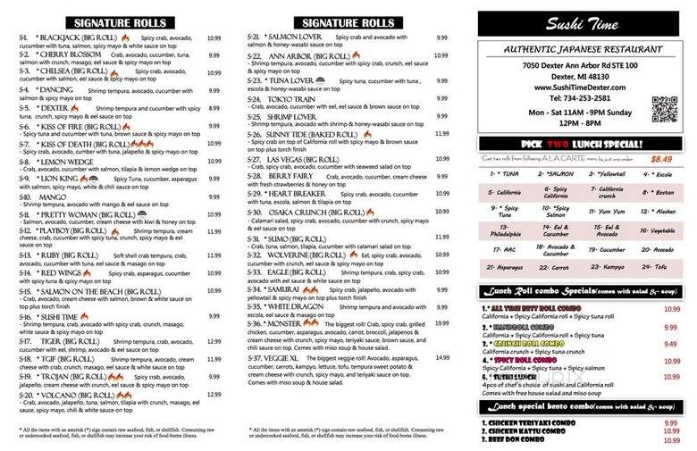 Sushi Time - Dexter, MI menu_pic