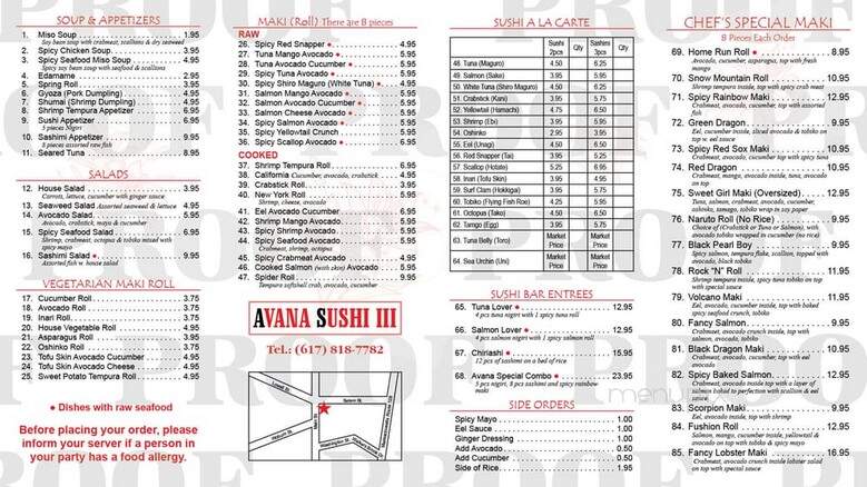 Avana Sushi 3 & Seafood - Reading, MA