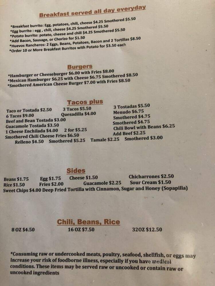 Lucero's Mexican Food - Denver, CO menu_pic