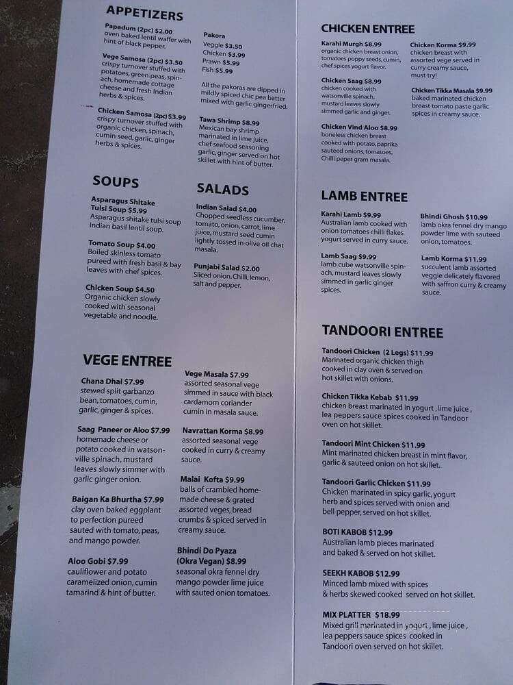 Swaad Indian Cuisine - San Jose, CA menu_pic