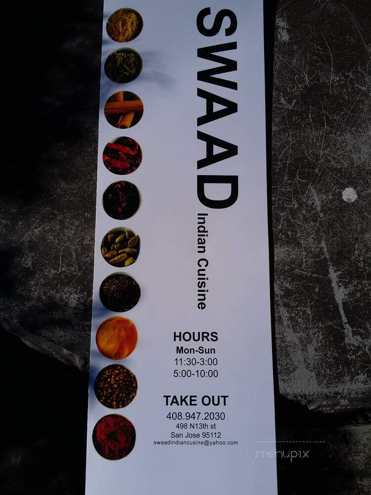 Swaad Indian Cuisine - San Jose, CA menu_pic