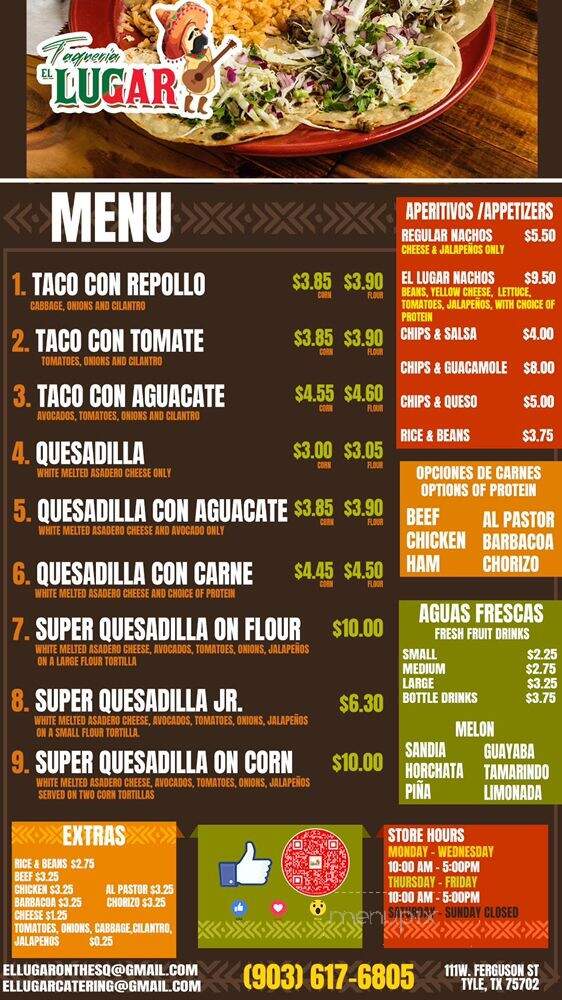 Taqueria El Lugar on the Square - Tyler, TX menu_pic